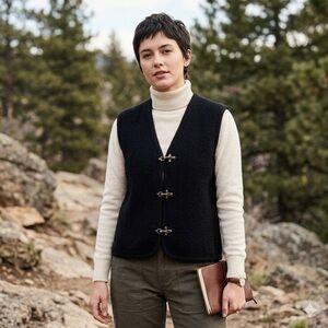 Vtg CWS Wool Vest Black Boiled Wool Toggle Metal Clasp Workwear Archival 90s S